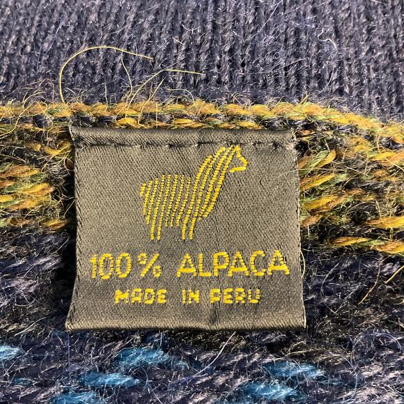 Peruvian Blue Aplaca Fair Isle V-neck Sweater Size M - Picture 5 of 8